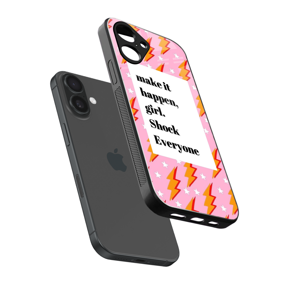 Shock Everyone sleek iPhone 16 cover with tempered glass back and TPU edges