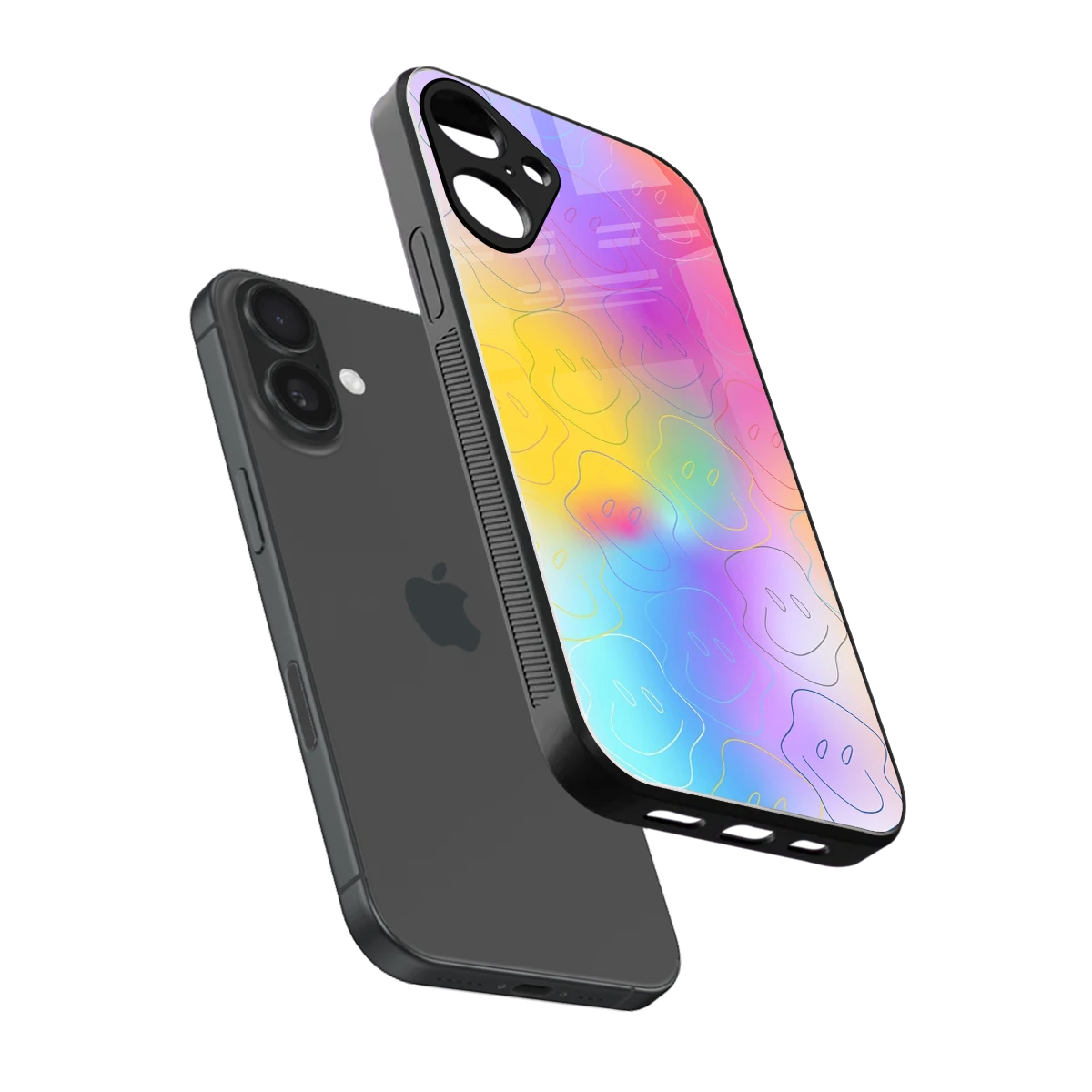 Smiley Colorburst sleek iphone 16 plus cover with tempered glass back and TPU edges