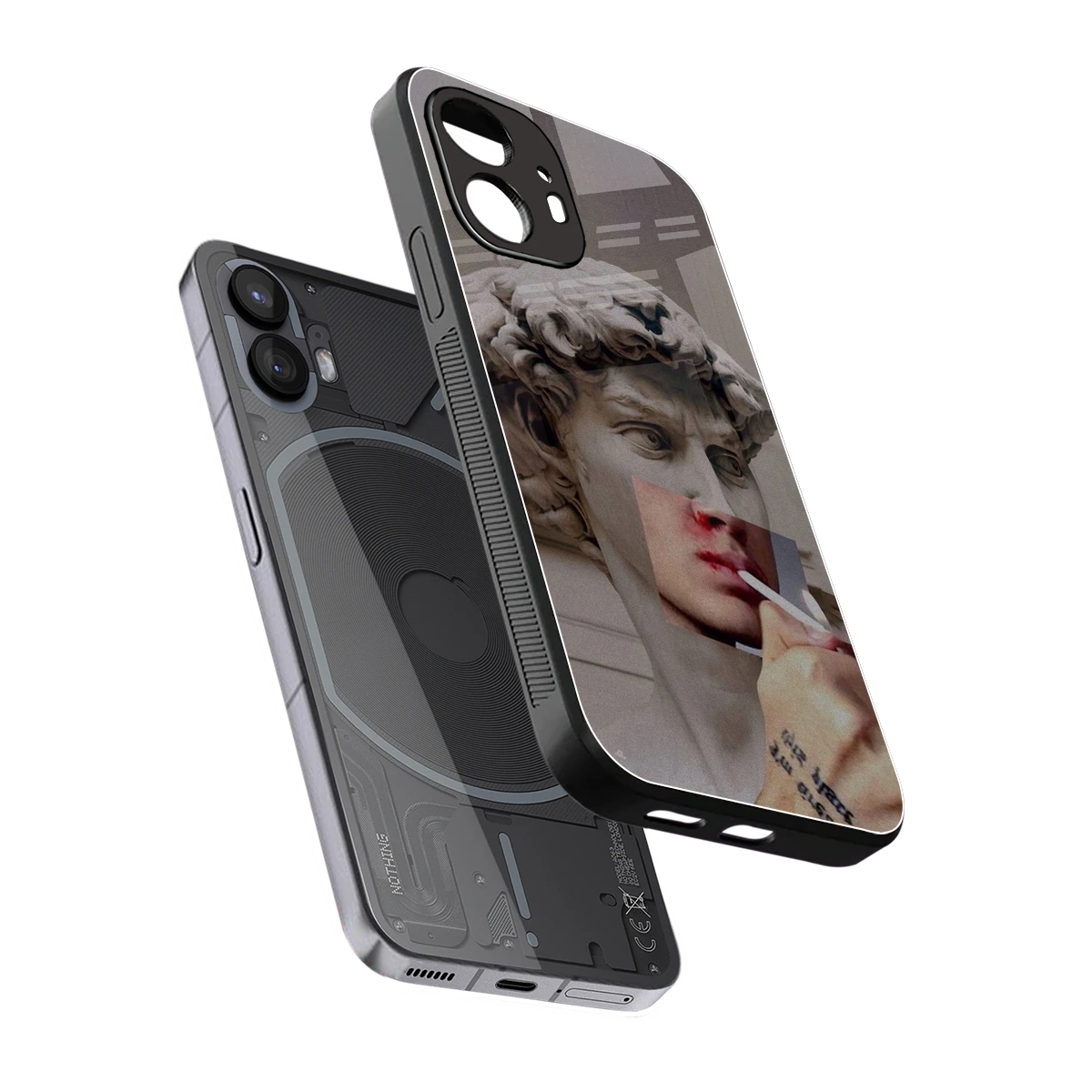 Smokin David sleek nothing phone 2 cover with tempered glass back and TPU edges