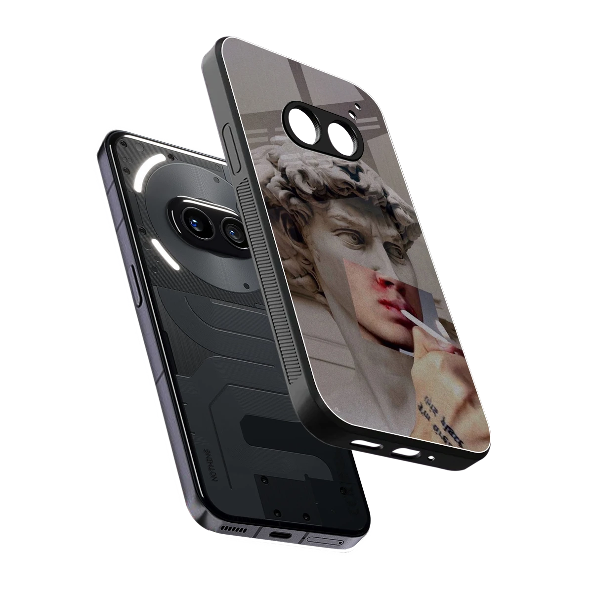 Smokin David sleek nothing phone 2a cover with tempered glass back and TPU edges