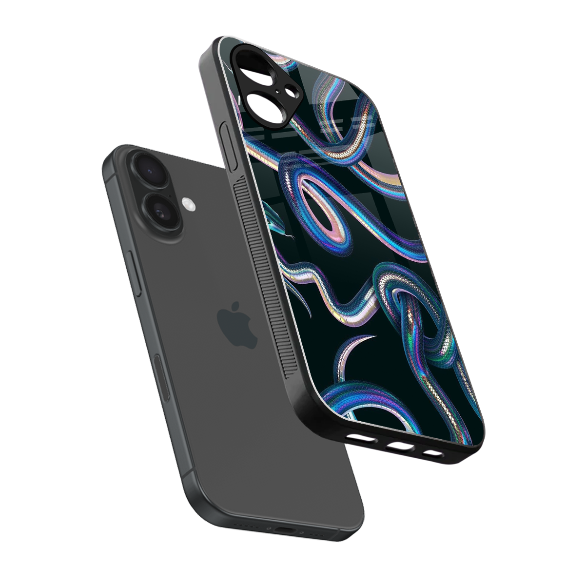 Snakes sleek iPhone 16 cover with tempered glass back and TPU edges