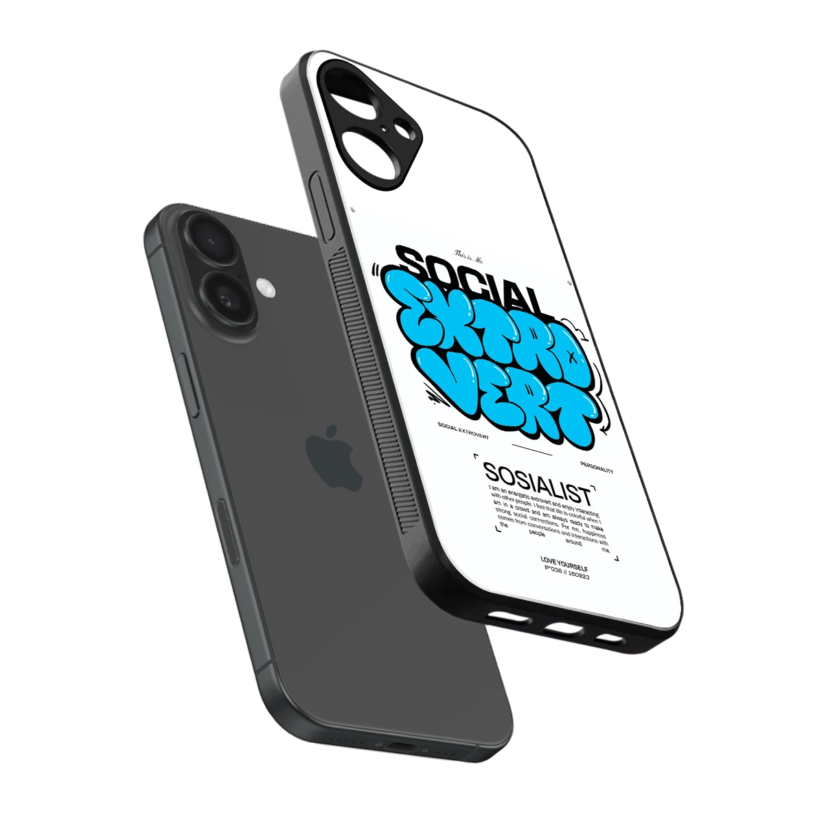 Social Extrovert sleek iphone 16 plus cover with tempered glass back and TPU edges
