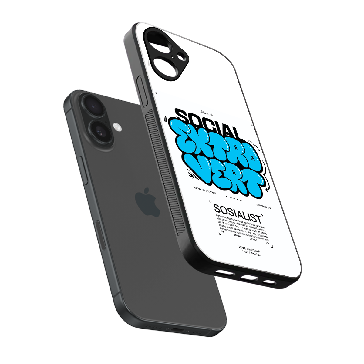Social Extrovert sleek iPhone 16 cover with tempered glass back and TPU edges