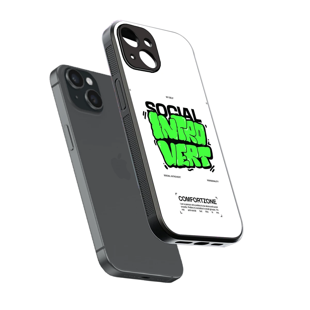 Social Introvert sleek iphone 13 cover with tempered glass back and TPU edges