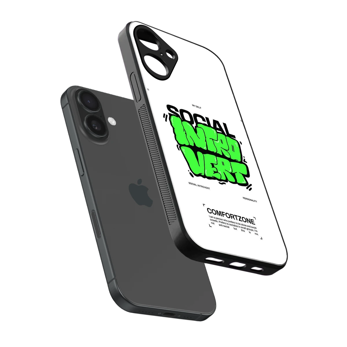 Social Introvert sleek iphone 16 plus cover with tempered glass back and TPU edges