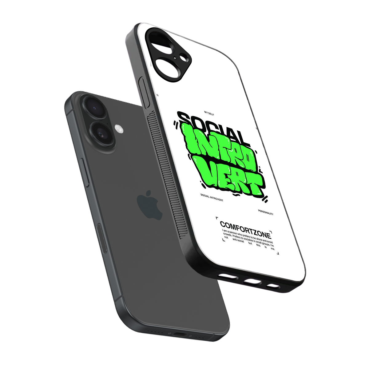 Social Introvert sleek iPhone 16 cover with tempered glass back and TPU edges