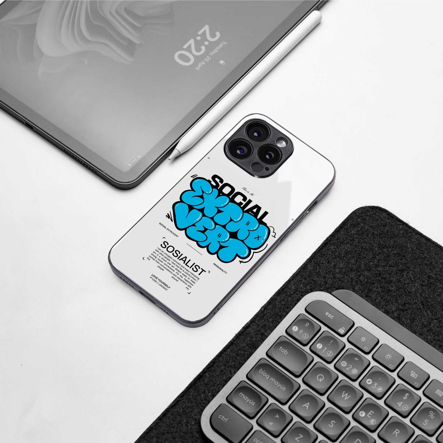 Social Extrovert TPU glass hybrid case for iPhone 16 | premium mobile back cover