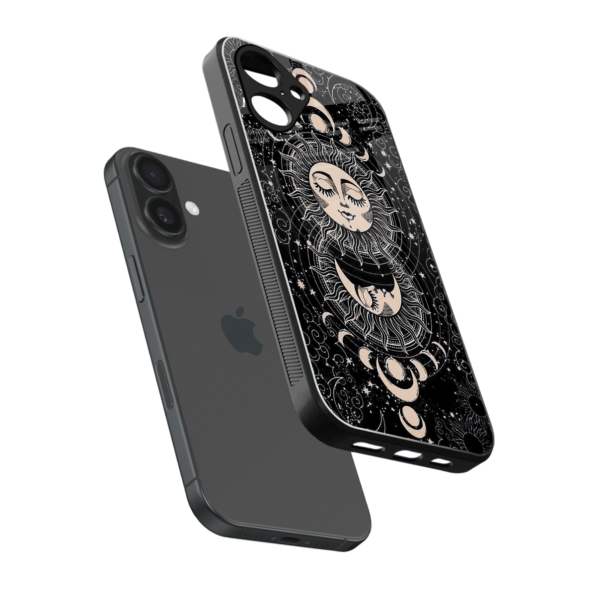Solar Eclipse sleek iPhone 16 cover with tempered glass back and TPU edges