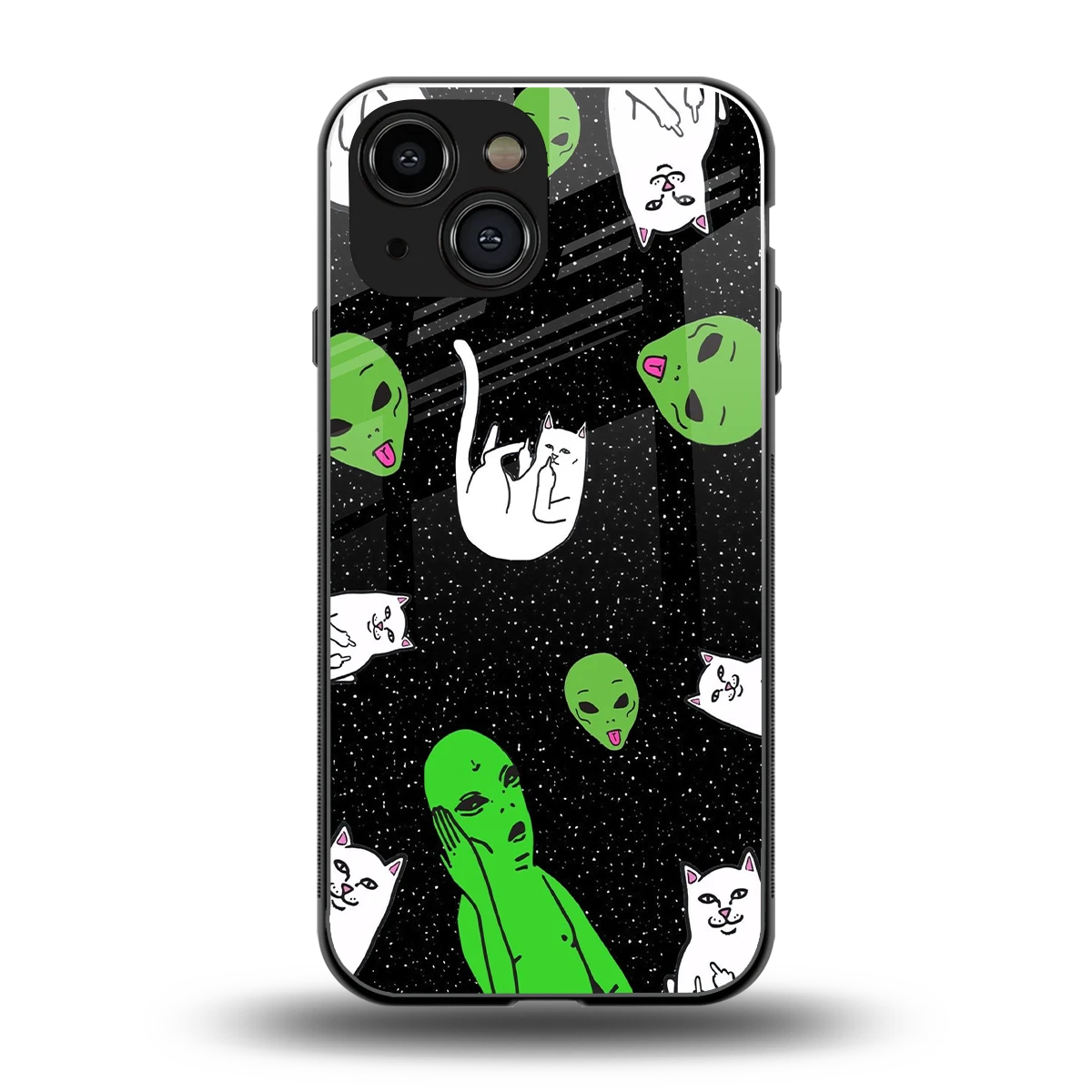 Space Kitty back phone cover | glass case for iphone 13 mini