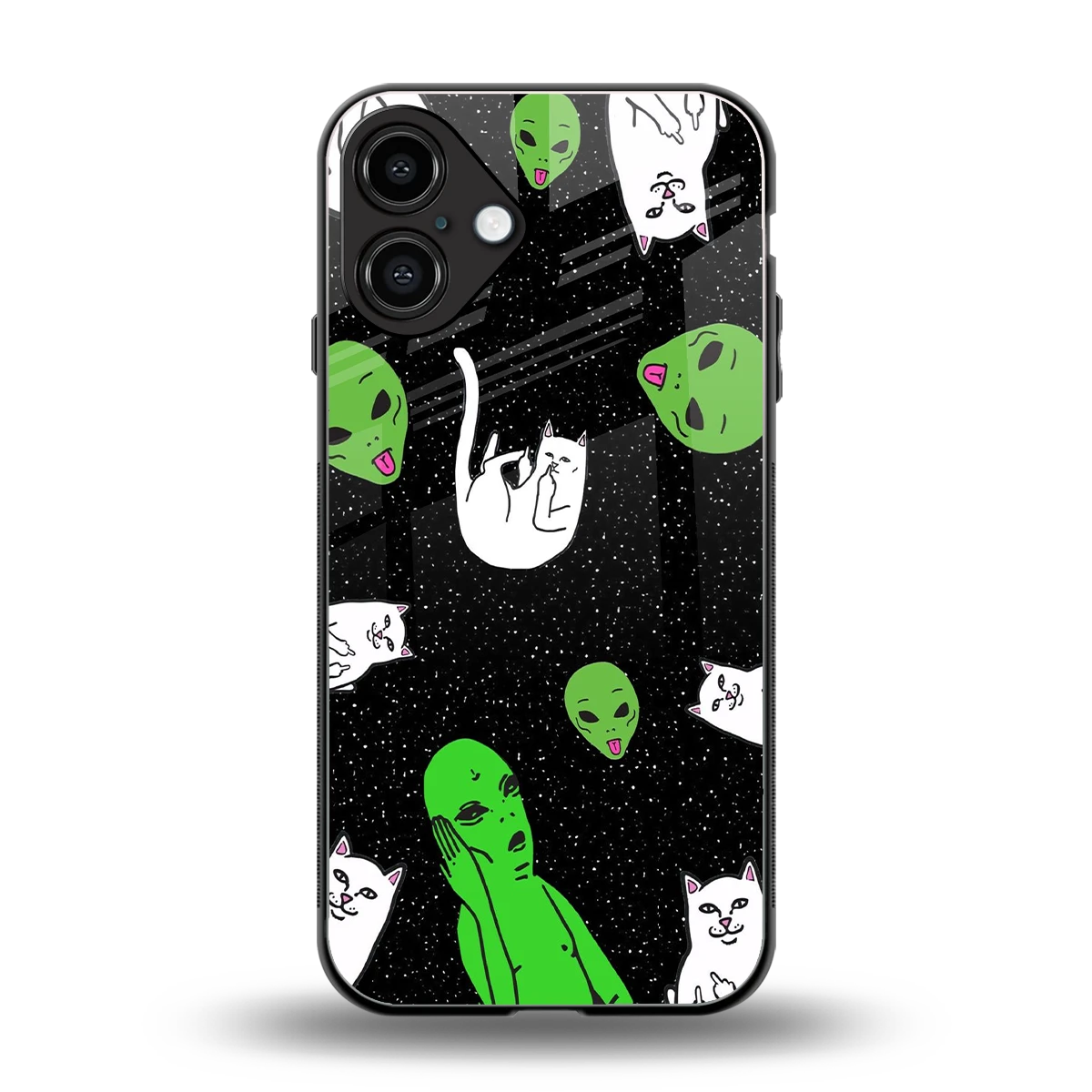 Space Kitty back phone cover | glass case for iphone 16 plus