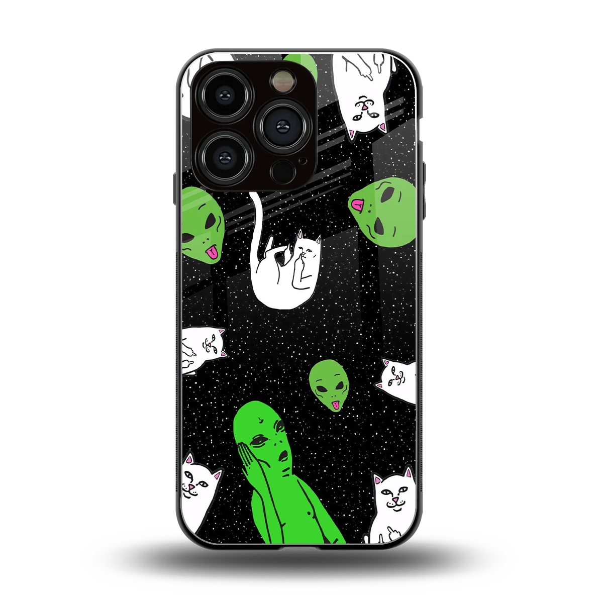Space Kitty back phone cover | glass case for iphone 16 pro