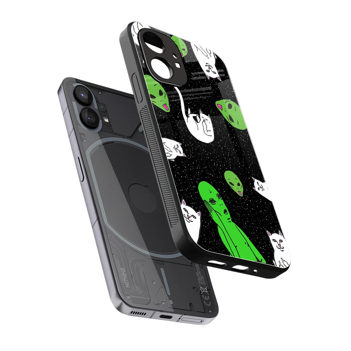 Space Kitty sleek nothing phone 1 cover with tempered glass back and TPU edges