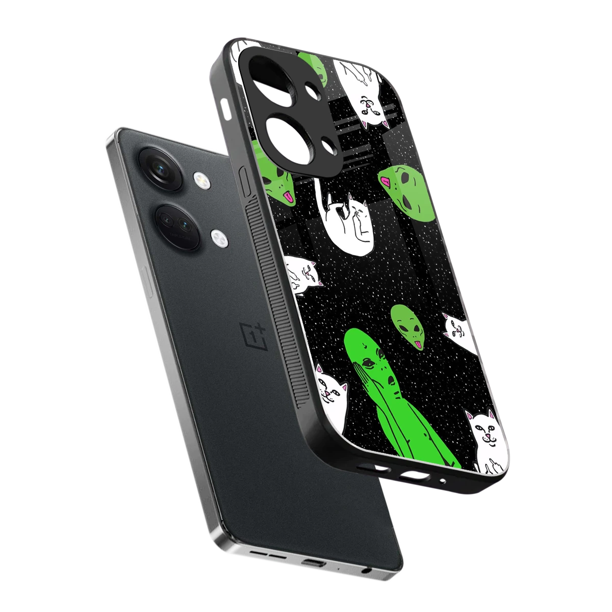 Space Kitty sleek oneplus nord 3 cover with tempered glass back and TPU edges