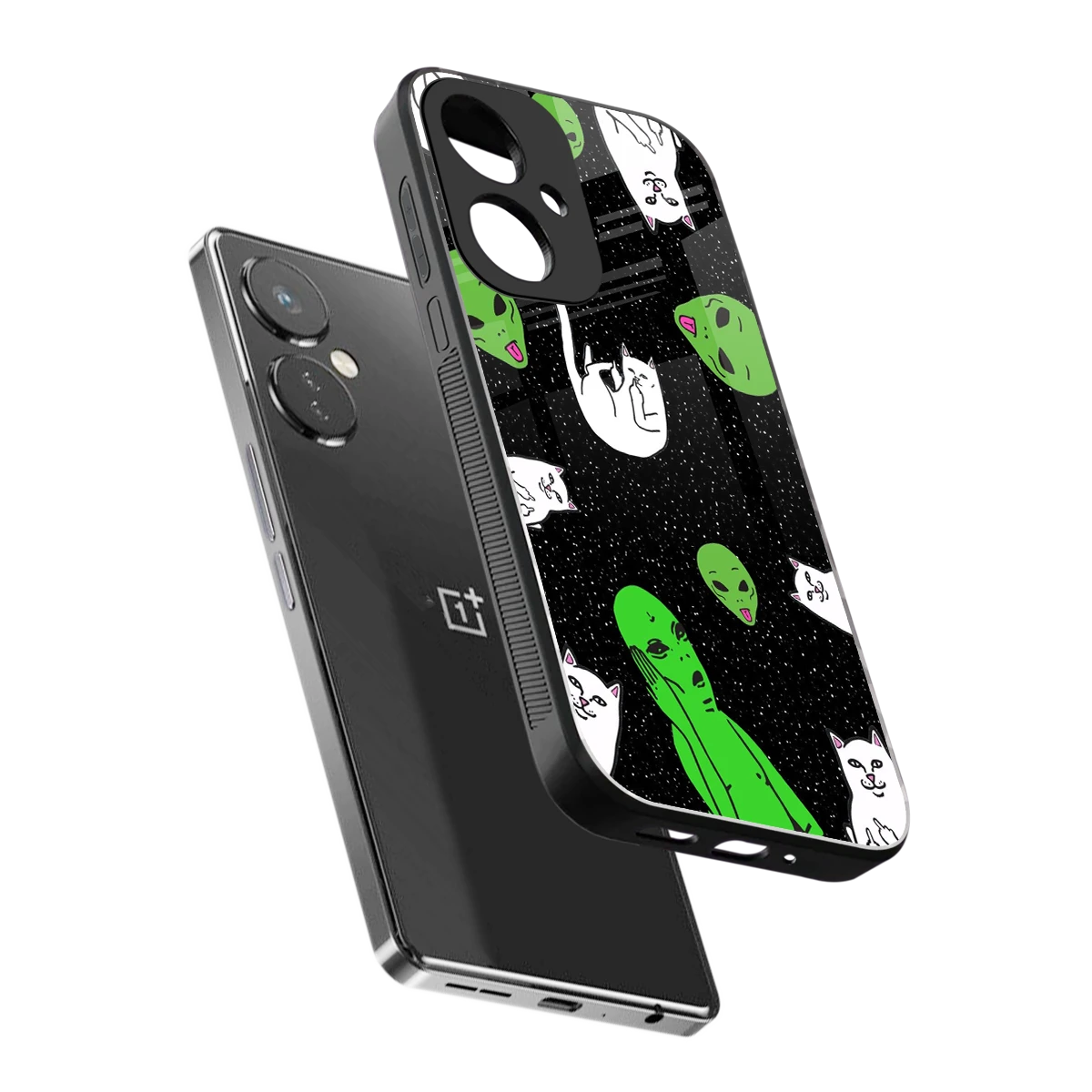 Space Kitty sleek oneplus nord ce 3 cover with tempered glass back and TPU edges