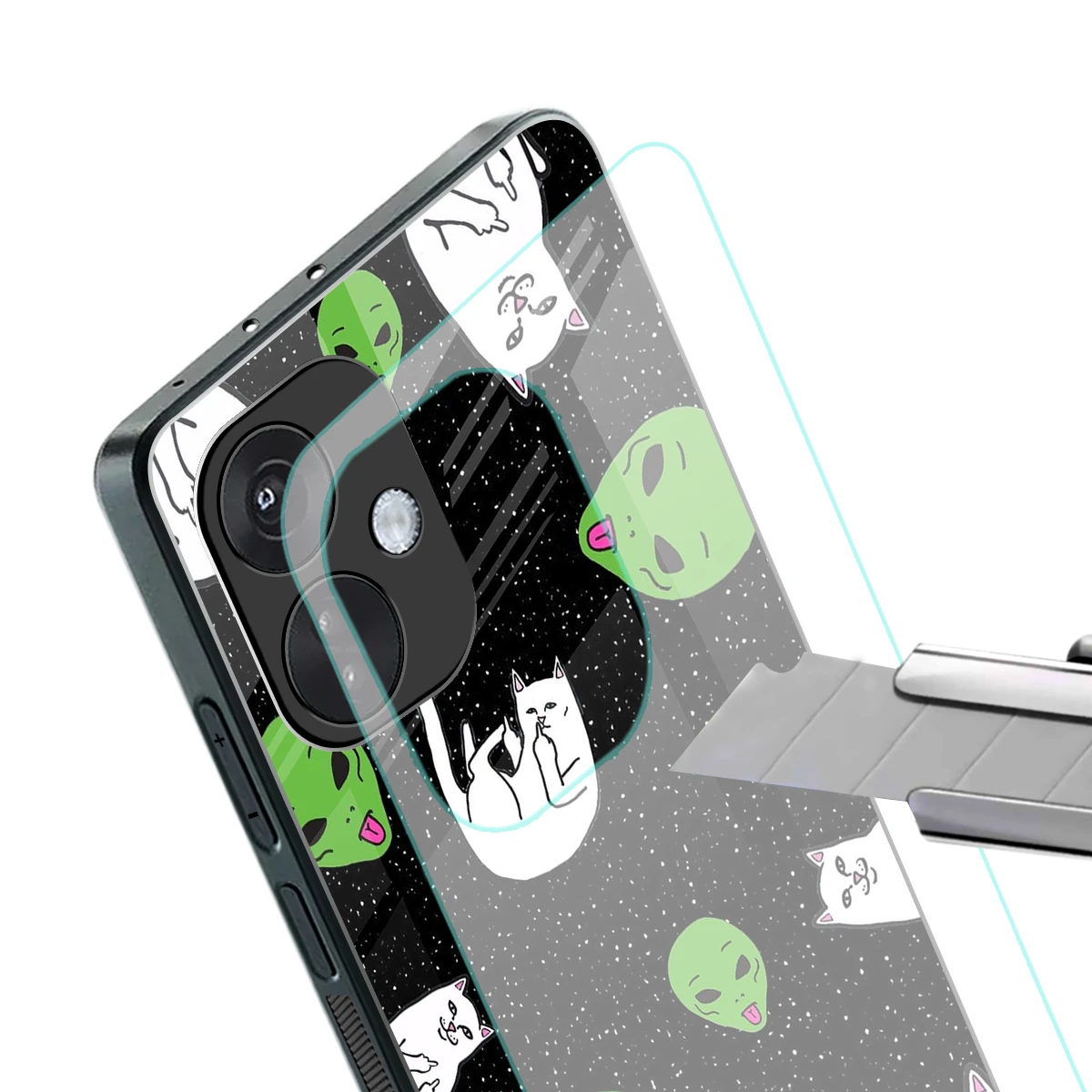 Space Kitty stylish phone case for oneplus nord ce 3 | glossy glass and slim fit