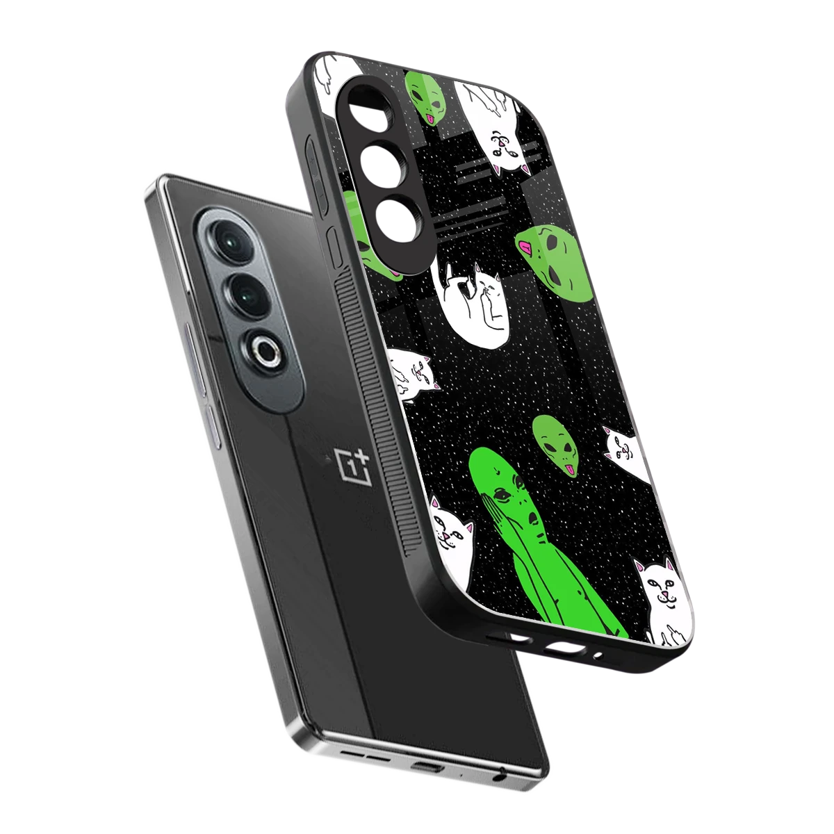 Space Kitty sleek oneplus nord ce 4 cover with tempered glass back and TPU edges
