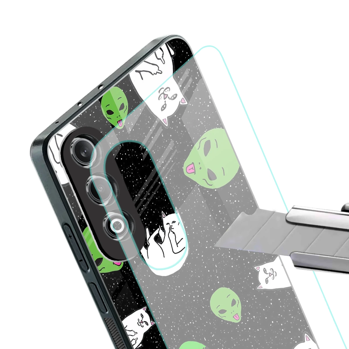 Space Kitty stylish phone case for oneplus nord ce 4 | glossy glass and slim fit