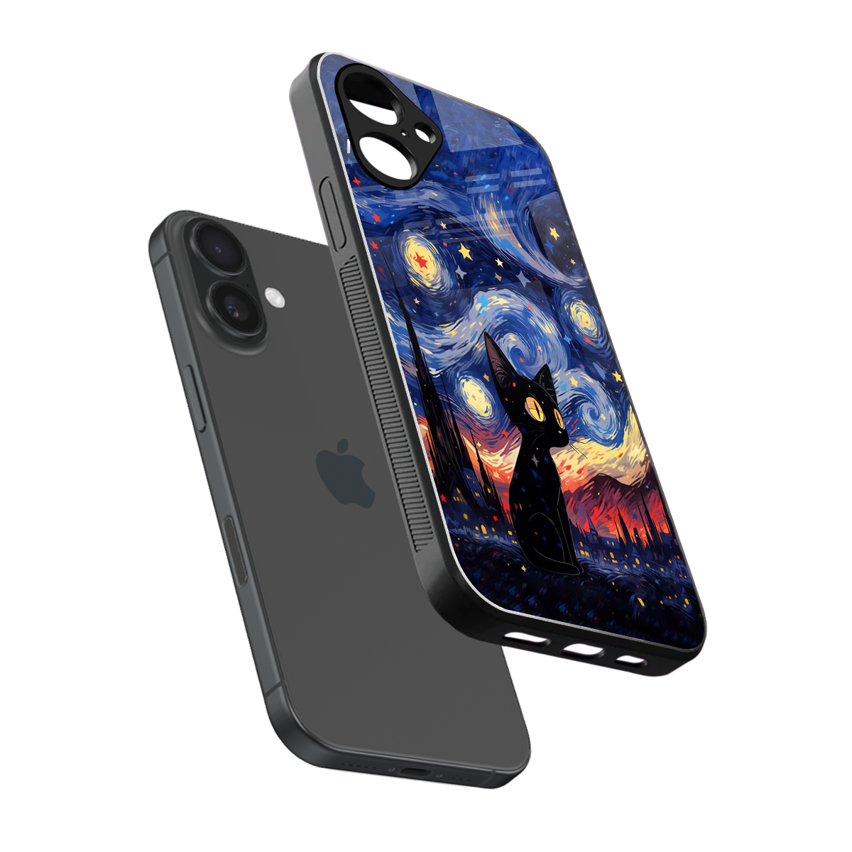 Starry Whiskers sleek iPhone 16 cover with tempered glass back and TPU edges