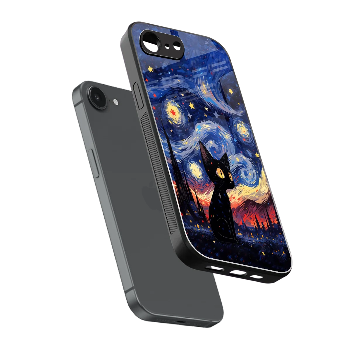 Starry Whiskers sleek iphone 16e cover with tempered glass back and TPU edges