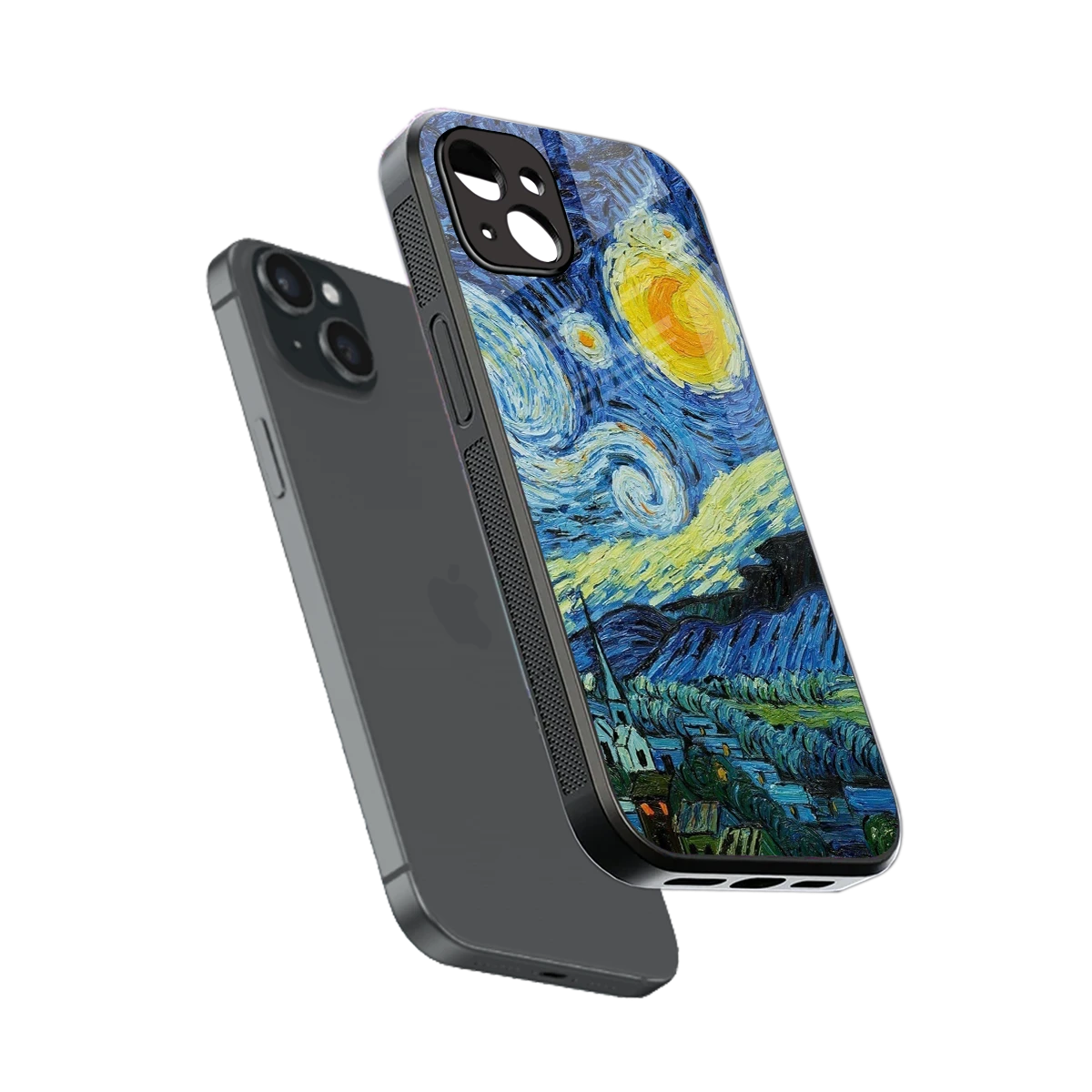 Starry night sleek iphone 14 plus cover with tempered glass back and TPU edges