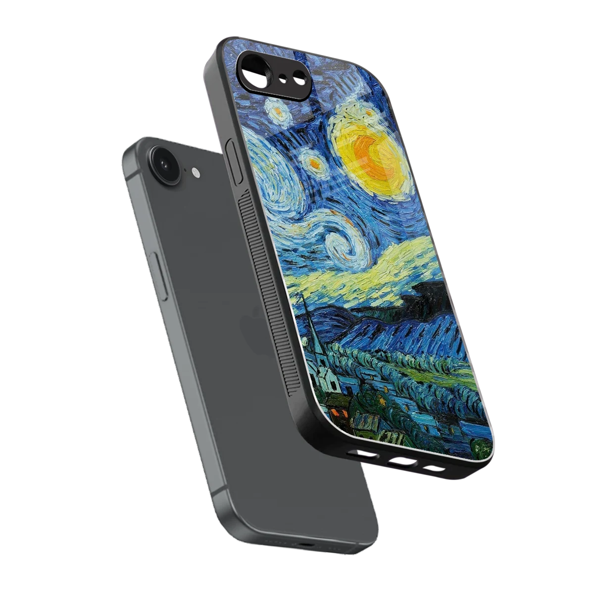 Starry night sleek iphone 16e cover with tempered glass back and TPU edges
