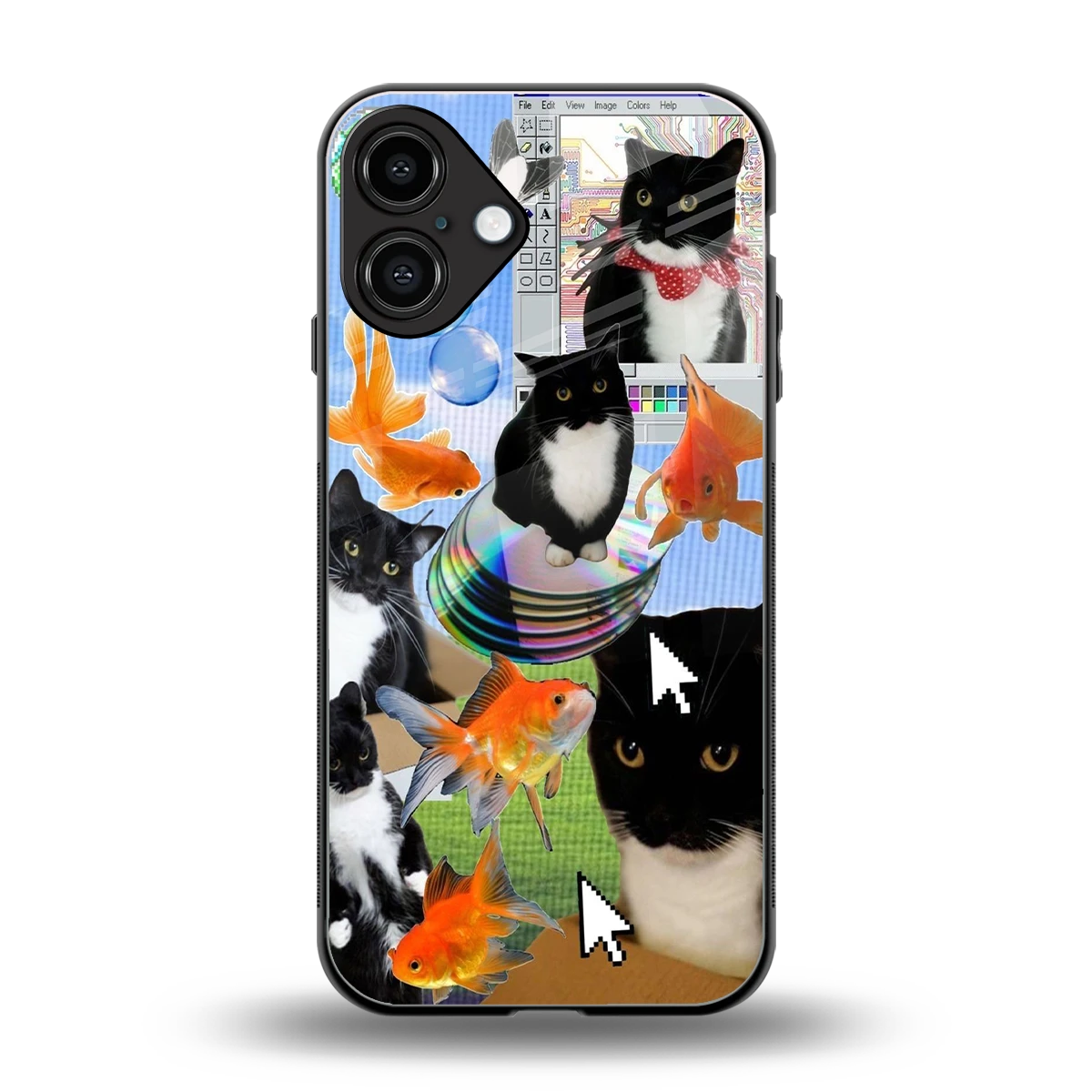 Techno Kitties back phone cover | glass case for iphone 16 plus