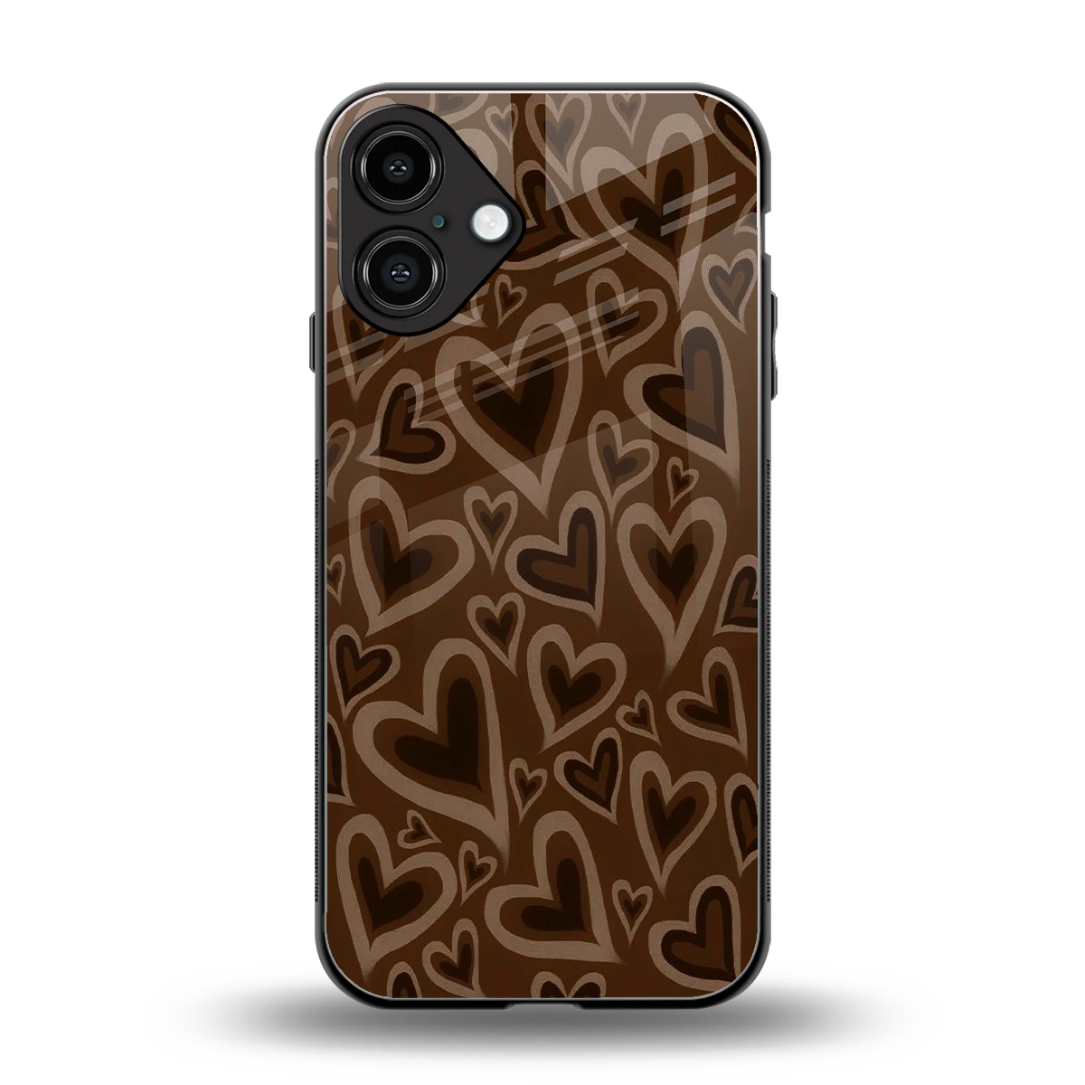 Toasty Brown Hearts back phone cover | glass case for iphone 16 plus