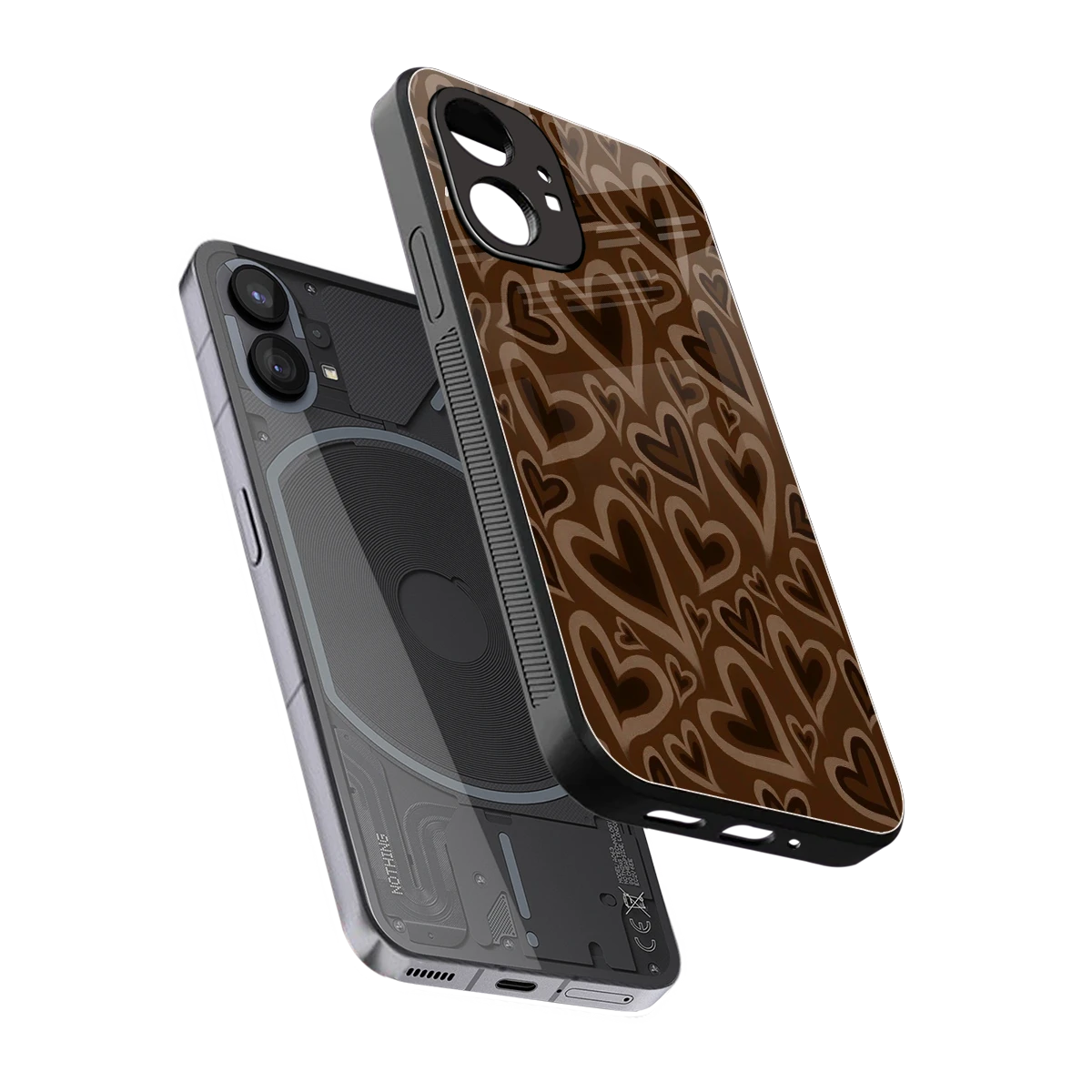 Toasty Brown Hearts sleek nothing phone 1 cover with tempered glass back and TPU edges