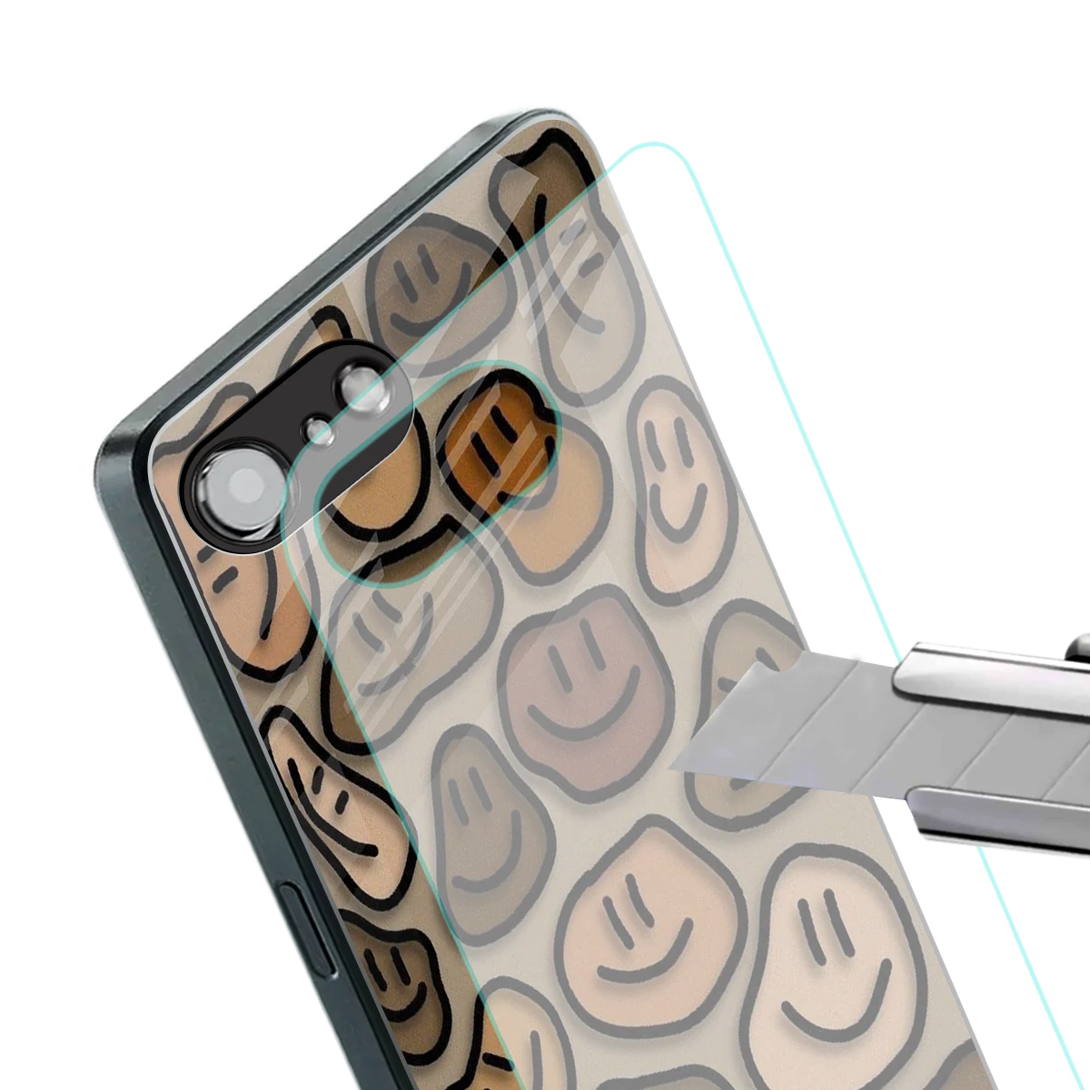 Toasty Brown Smileys stylish phone case for iphone 16e | glossy glass and slim fit
