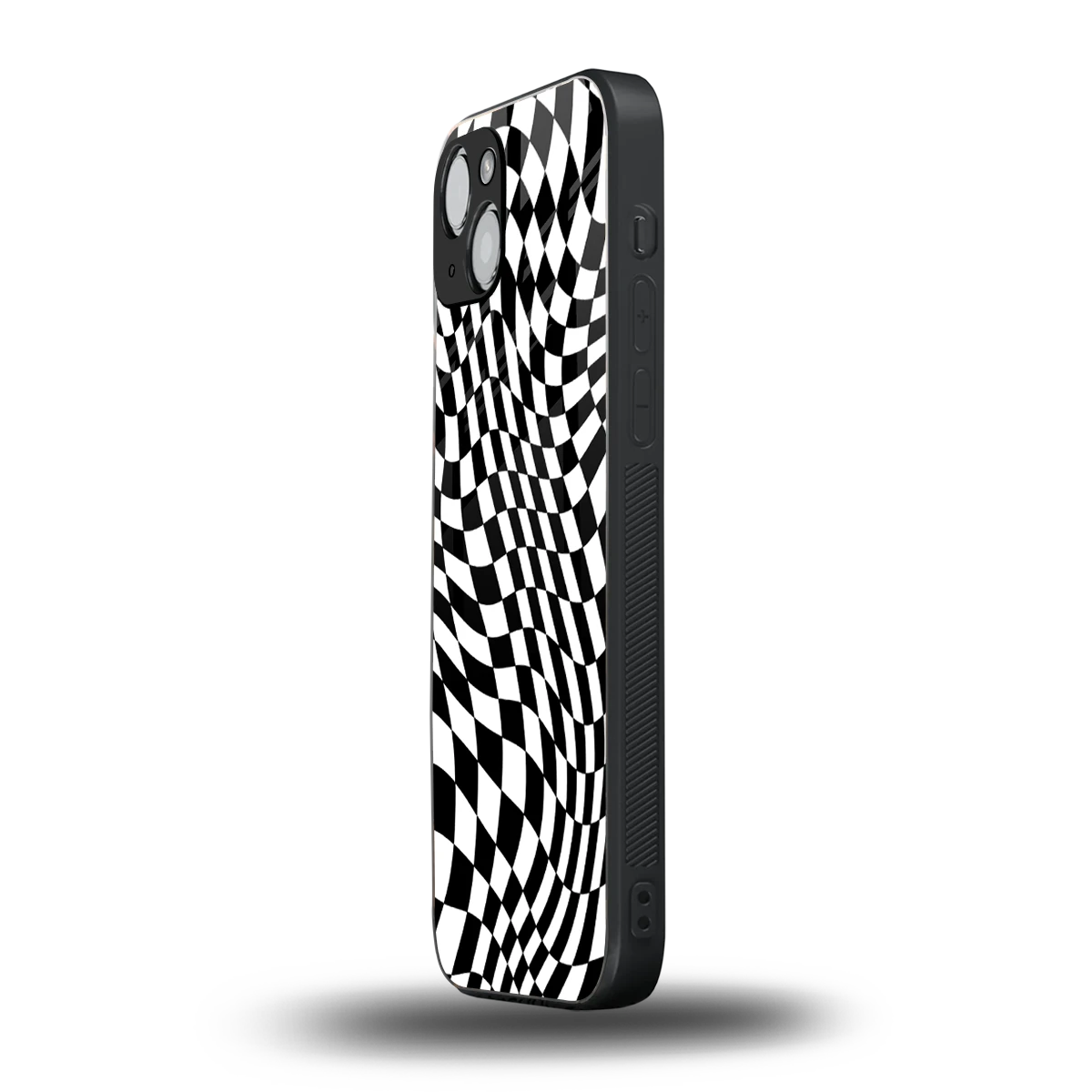 Trippy BW Checkers iphone 13 mobile cover | shockproof glass phone case