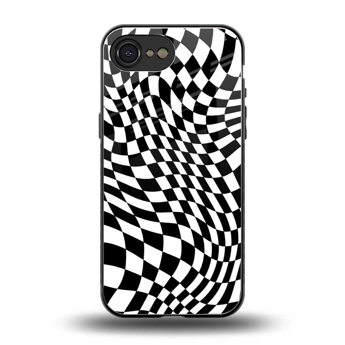 Trippy BW Checkers back phone cover | glass case for iphone 16e