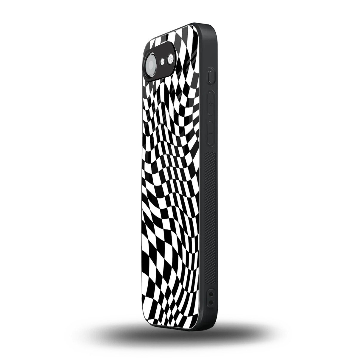 Trippy BW Checkers iphone 16e mobile cover | shockproof glass phone case