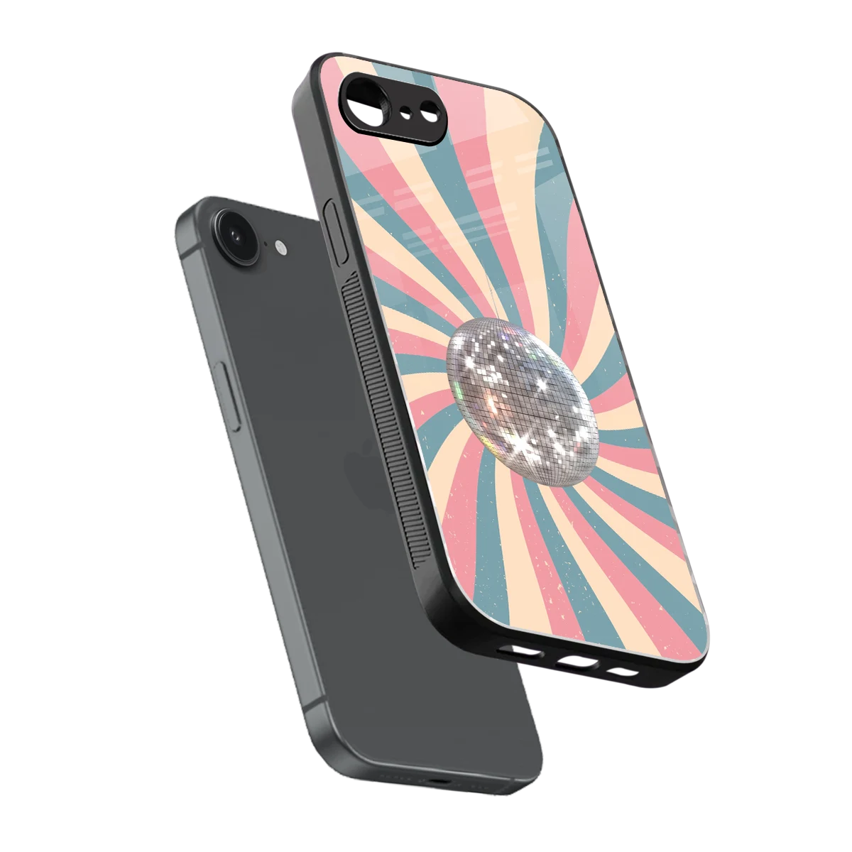 Trippy Disco sleek iphone 16e cover with tempered glass back and TPU edges