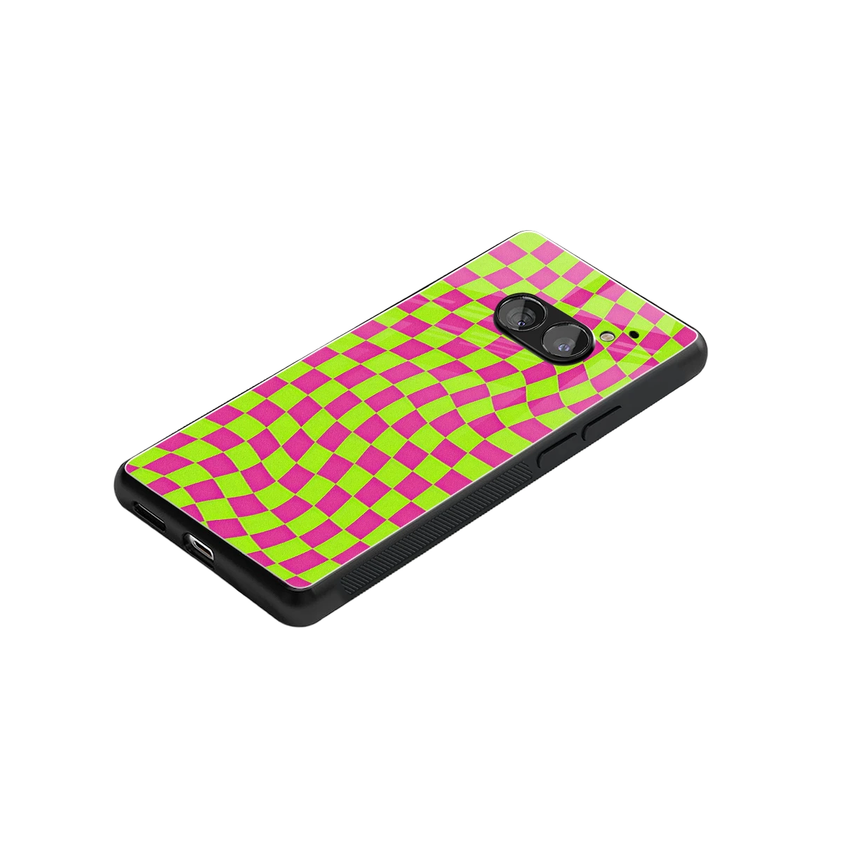 Trippy Green Pink Checkers stylish phone case for nothing phone 2a | glossy glass and slim fit
