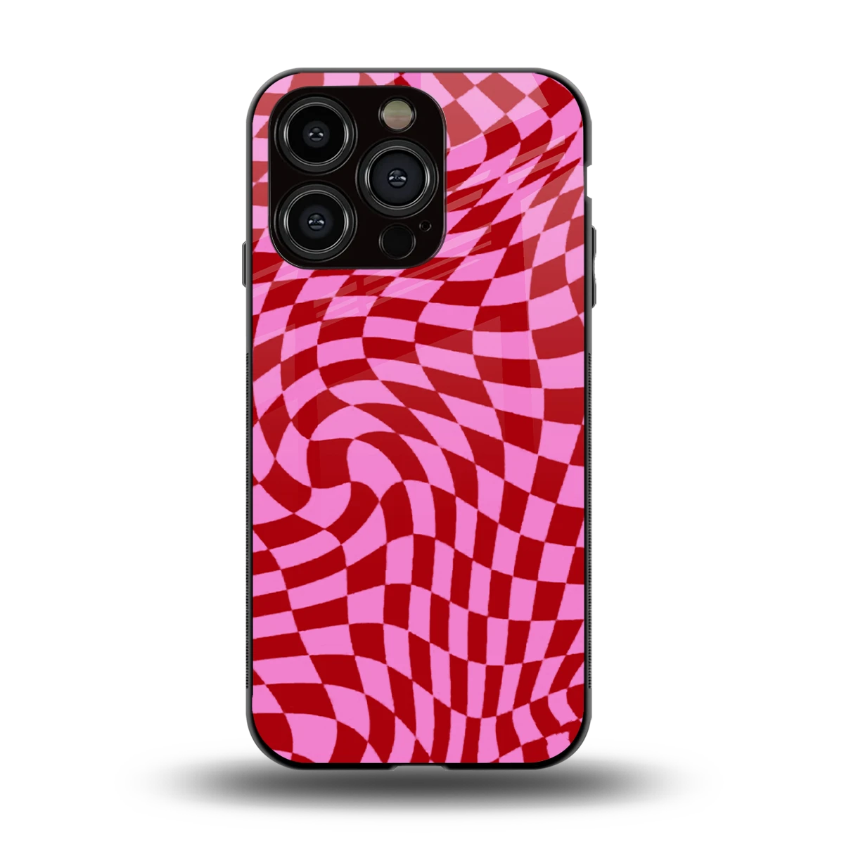 Trippy Pink Checkers back phone cover | glass case for iphone 15 pro