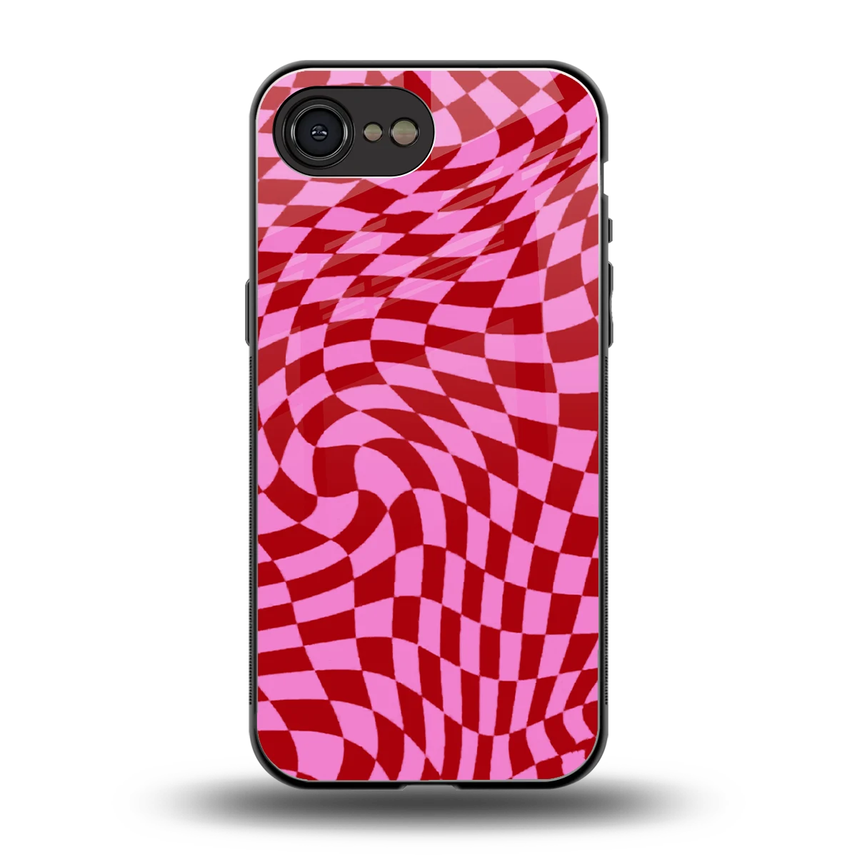Trippy Pink Checkers back phone cover | glass case for iphone 16e