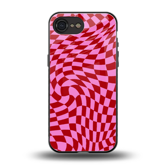 Trippy Pink Checkers back phone cover | glass case for iphone 16e