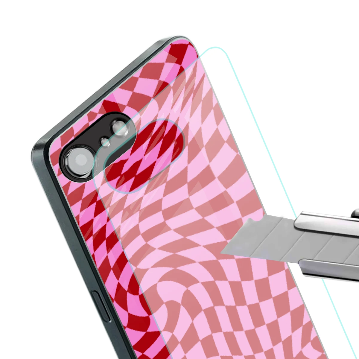 Trippy Pink Checkers stylish phone case for iphone 16e | glossy glass and slim fit