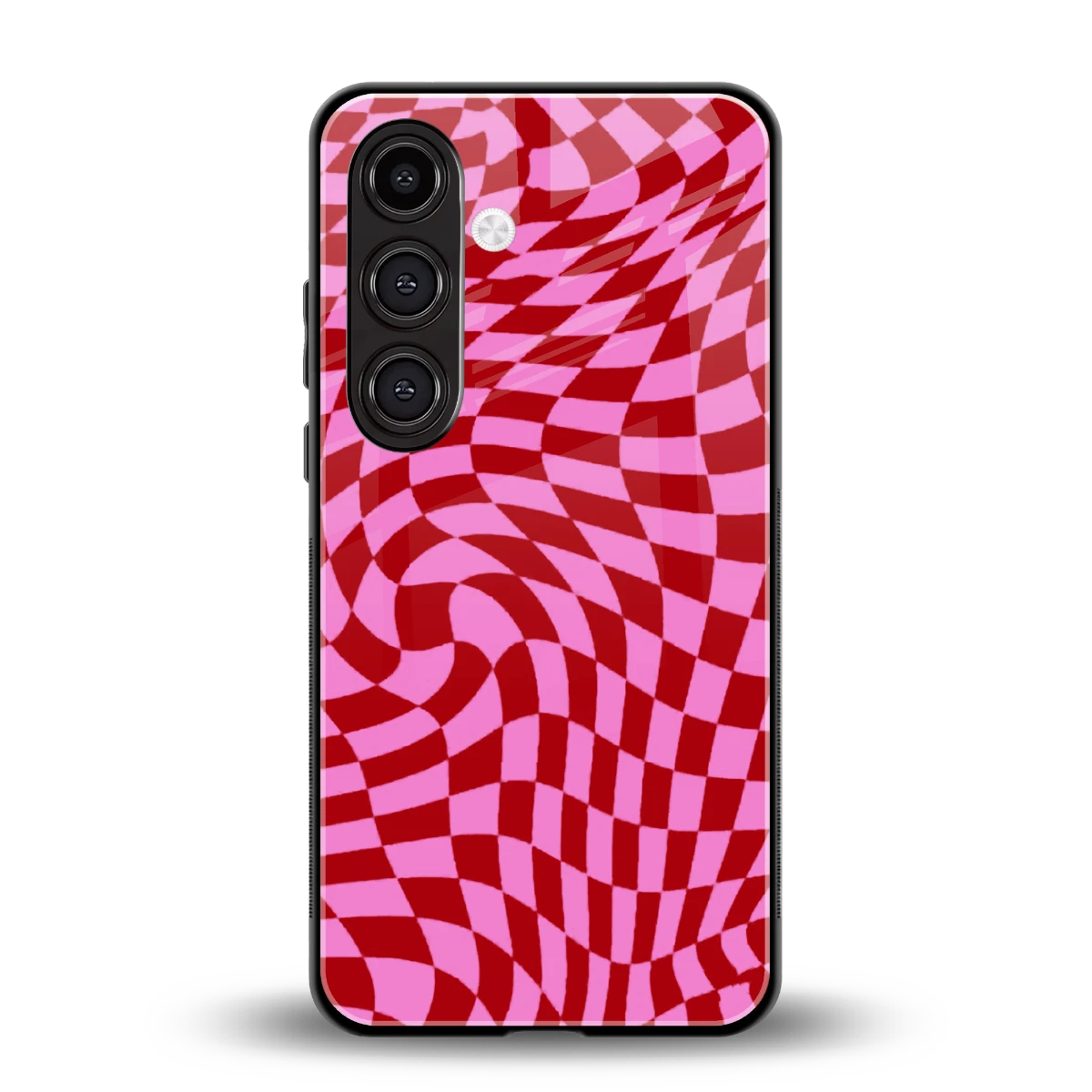 Trippy Pink Checkers back phone cover | glass case for samsung galaxy s24