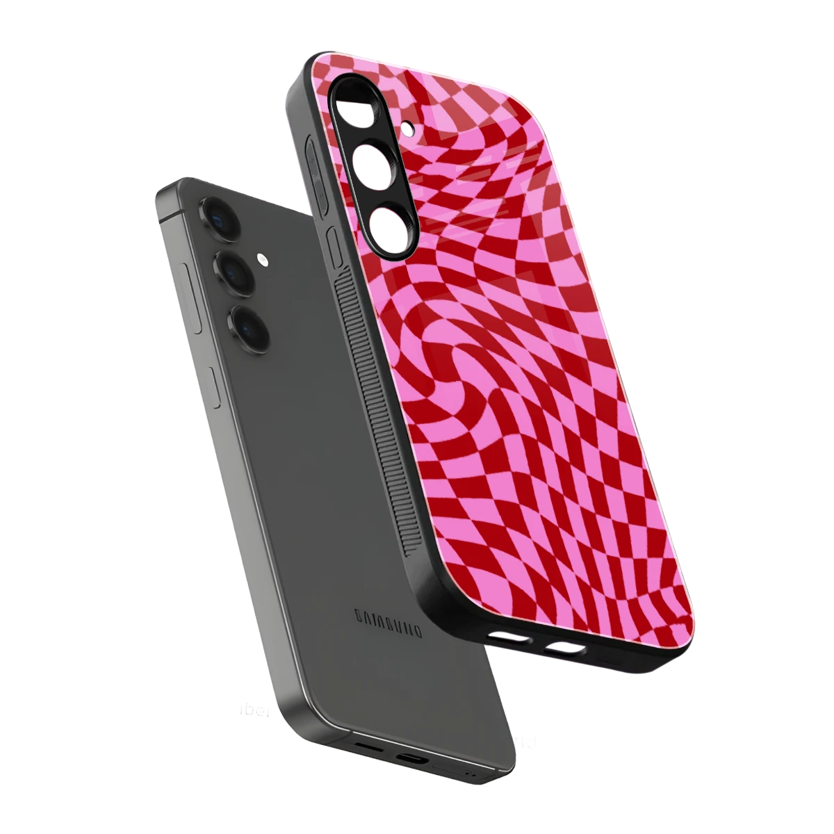 Trippy Pink Checkers sleek samsung galaxy s24 cover with tempered glass back and TPU edges