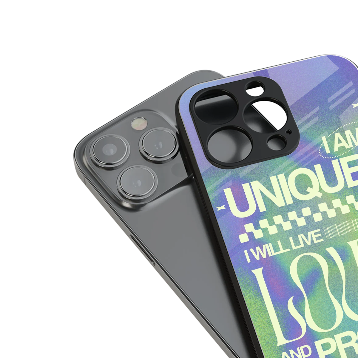 Uniquely Me stylish phone case for iPhone 16 | glossy glass and slim fit