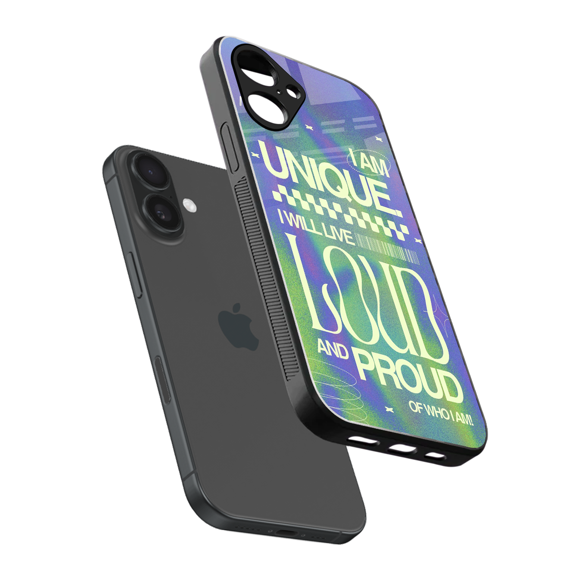 Uniquely Me sleek iPhone 16 cover with tempered glass back and TPU edges