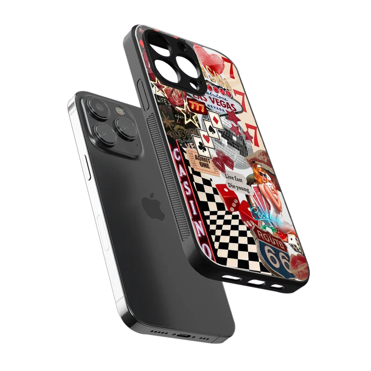 Vegas Vibes sleek iphone 14 pro max cover with tempered glass back and TPU edges