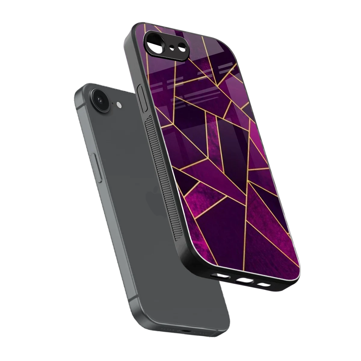 Violet Shards sleek iphone 16e cover with tempered glass back and TPU edges