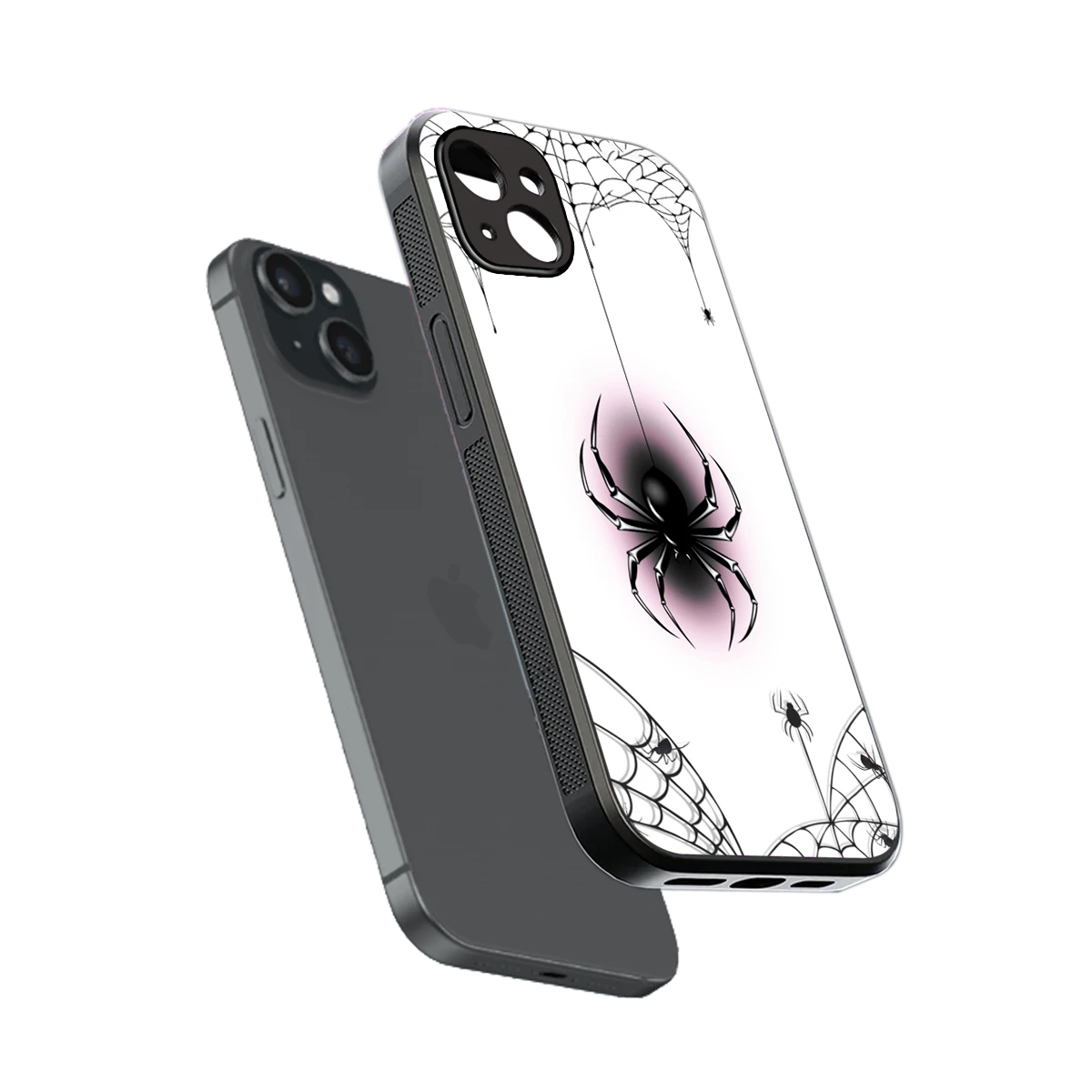 Webbed Wonder sleek iphone 14 plus cover with tempered glass back and TPU edges