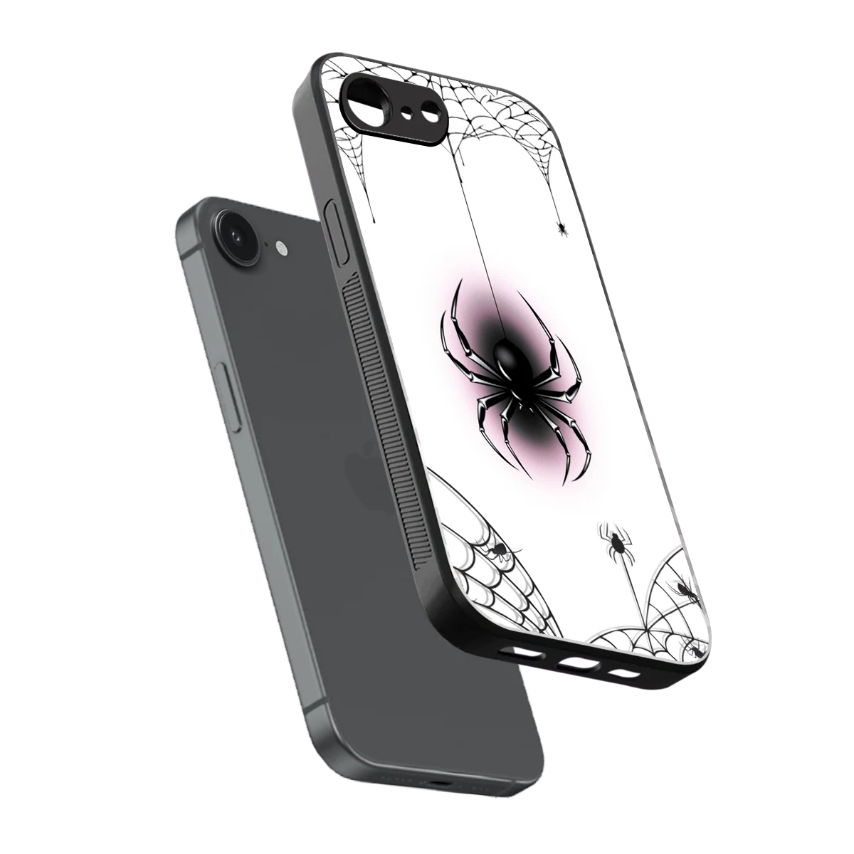 Webbed Wonder sleek iphone 16e cover with tempered glass back and TPU edges