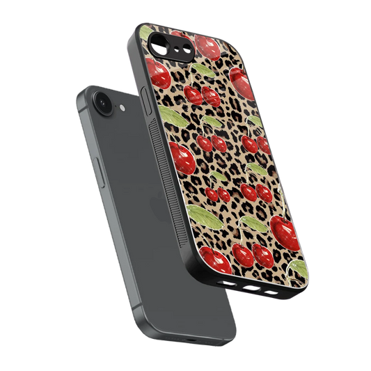 Wild Cherries sleek iphone 16e cover with tempered glass back and TPU edges