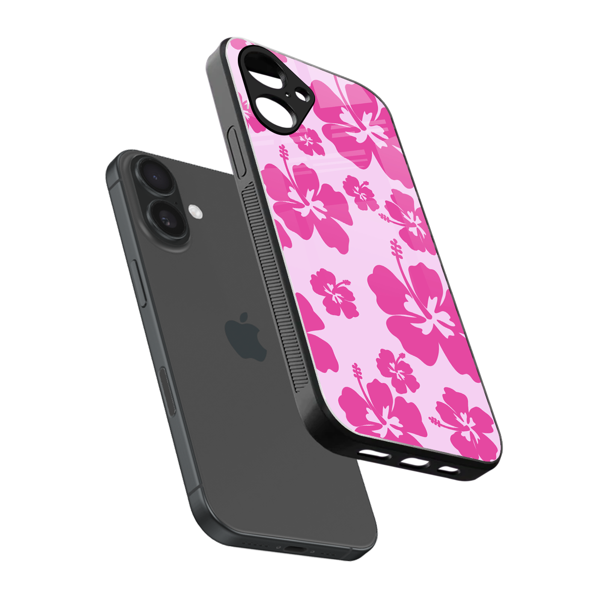Wildflower Pink sleek iPhone 16 cover with tempered glass back and TPU edges