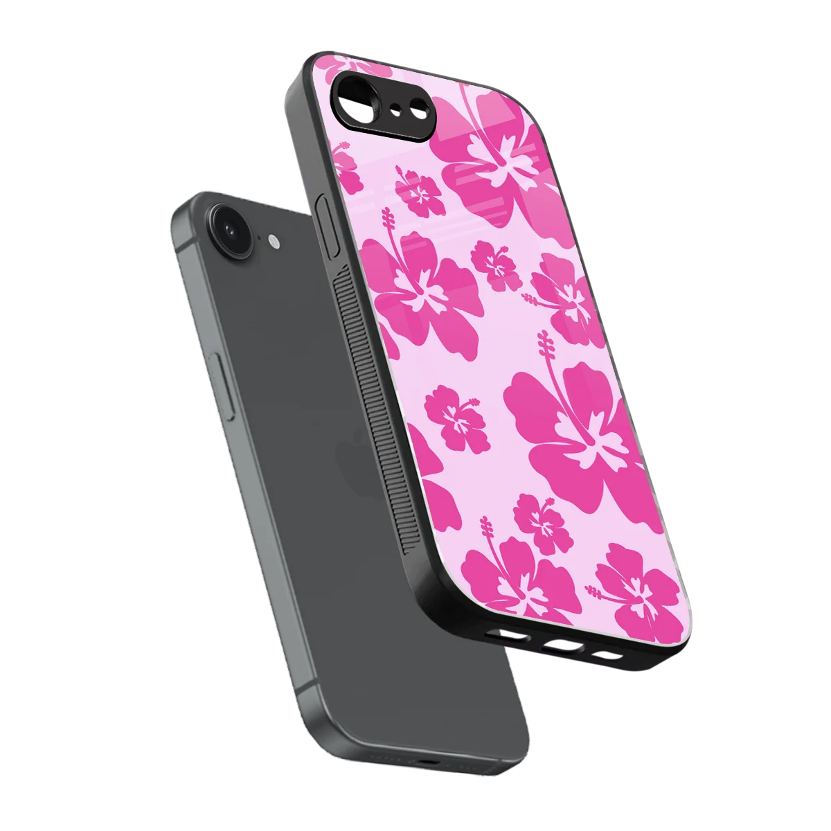 Wildflower Pink sleek iphone 16e cover with tempered glass back and TPU edges