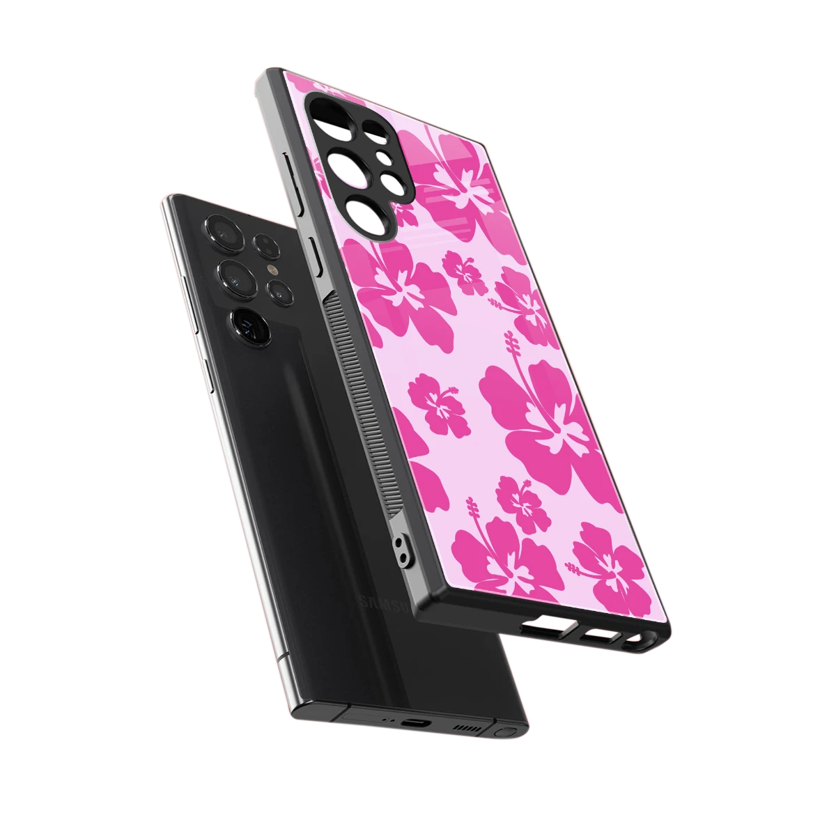 Wildflower Pink sleek samsung galaxy s24 ultra cover with tempered glass back and TPU edges